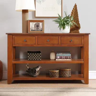 Simplie Fun 48" Solid Pine Wood Top Console Table In Brown