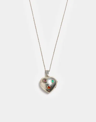 Marketplace 40s Sterling Heart With Glass Cabochons Necklace In Silver
