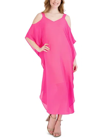 Signature By Robbie Bee Womens Chiffon Cold Shoulder Midi Dress In Pink
