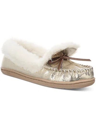 Charter Club Dorenda Womens Faux Leather Moccasin Slippers In White