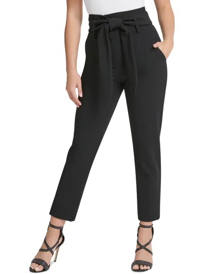 Dkny Petites Nikki Beach Womens Solid Polyester Cropped Pants In Black