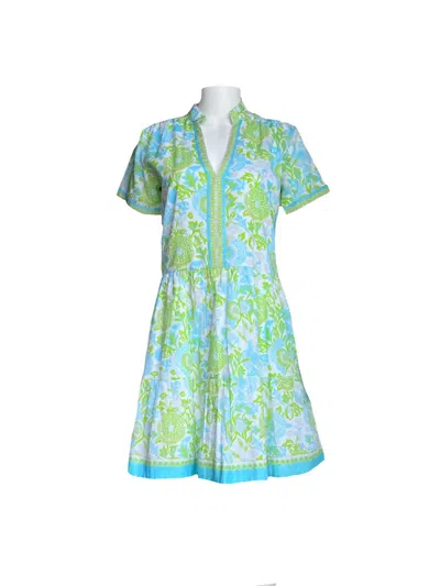 La Plage Alison Dress In Floral White & Turquoise In Multi