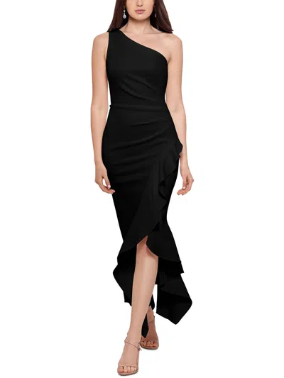 Xscape Petites Womens Ruffled Hi-low Evening Dress In Black