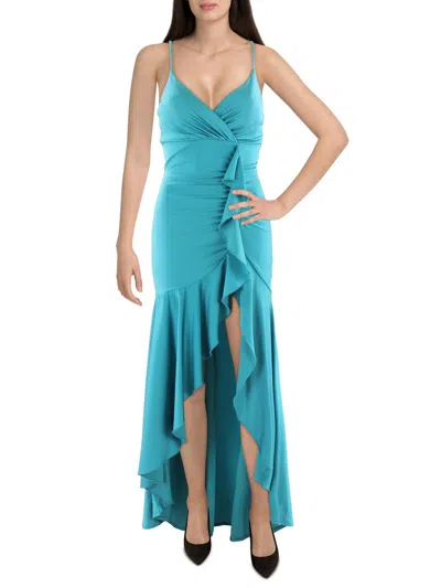 Emerald Sundae Juniors Womens Ruffled Long Cocktail And Party Dress In Blue
