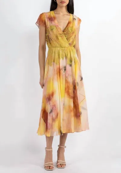 Jason Wu Sleeveless Crinkle Chiffon Lace Detail Daydress In Yellow Pink In Multi