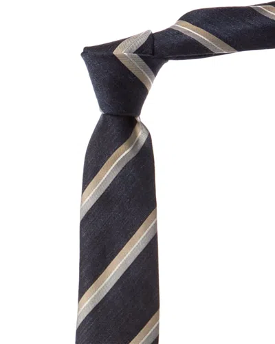Brunello Cucinelli Denim Diagonal Stripe Silk & Linen-blend Tie In Black