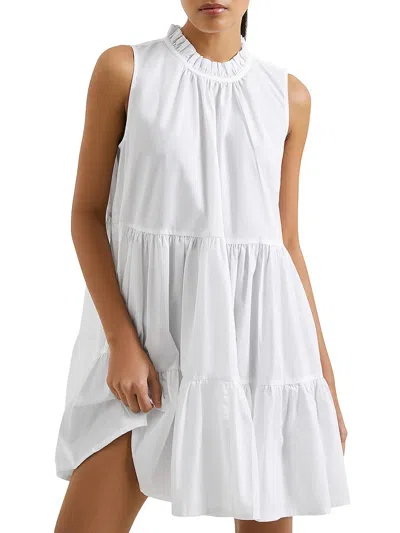French Connection Womens Tiered Short Mini Dress In White
