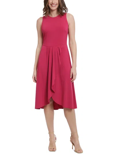 London Times Womens Asymmetric Polyester Midi Dress In Pink