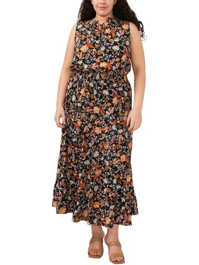 Msk Plus Womens Floral Print Rayon Maxi Dress In Multi