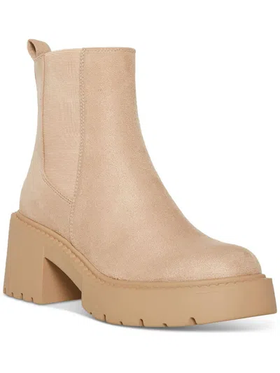 Madden Girl Trust Womens Patent Lugged Sole Chelsea Boots In Beige
