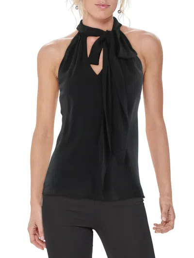 Halston Jillian Womens Silk Blend Tie Neck Shell In Black