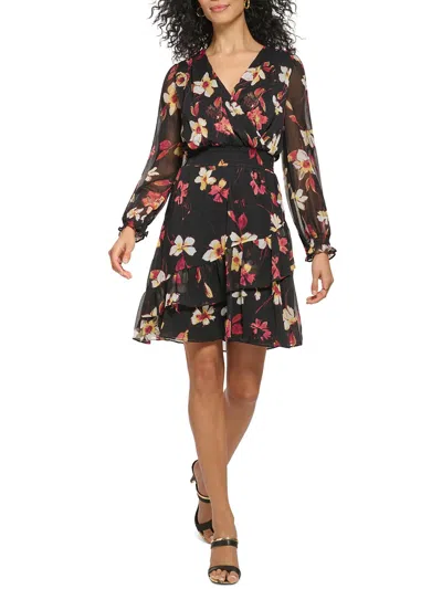 Dkny Womens Chiffon Floral Mini Dress In Multi