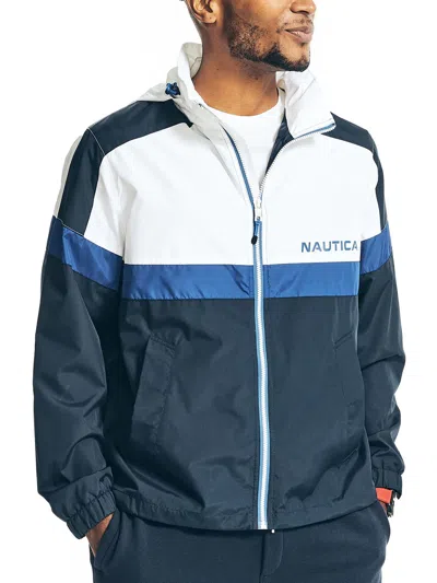 Nautica Mens Water Resistant Polyester Track Jacket In Blue