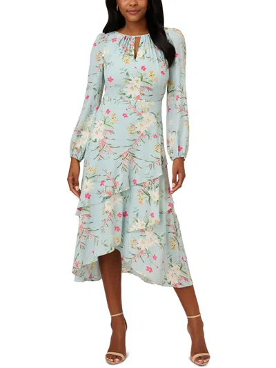 Adrianna Papell Womens Floral Print Polyester Midi Dress In Blue