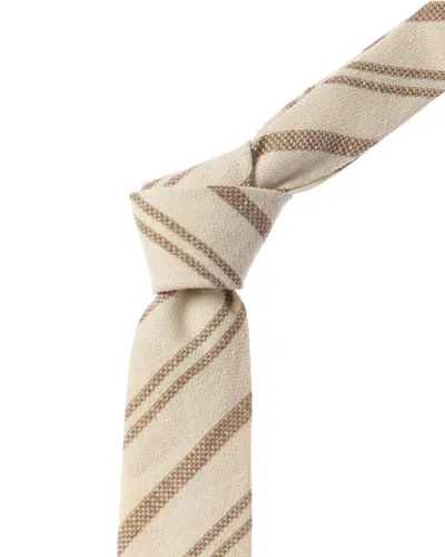 Brunello Cucinelli Beige Diagonal Stripe Silk & Linen-blend Tie In Gold
