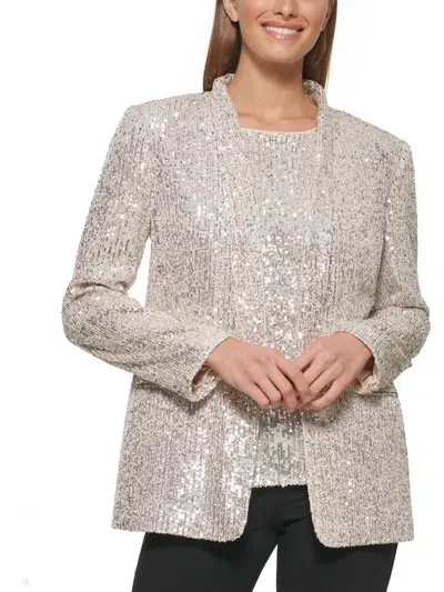 Dkny Womens Sequined Shawl Collar Open-front Blazer In White