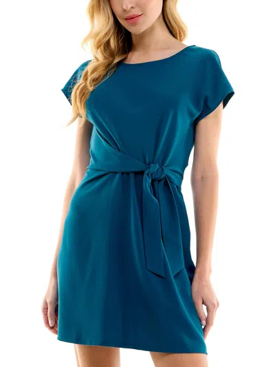 City Studio Juniors Womens Knot-front Cap Sleeve Mini Dress In Blue