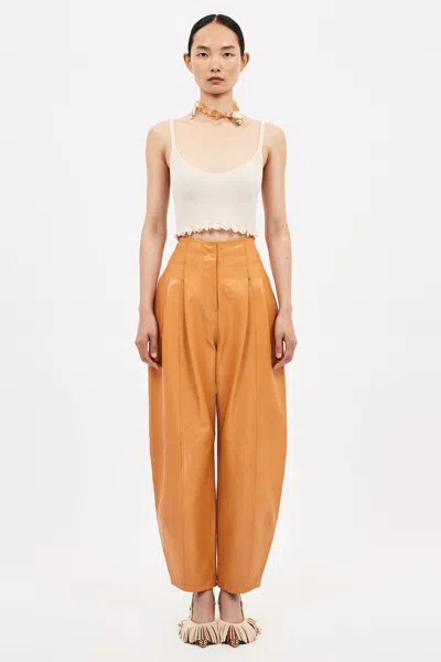 Ulla Johnson Sloane Pleated Tapered Wide-leg Leather Trousers In Orange