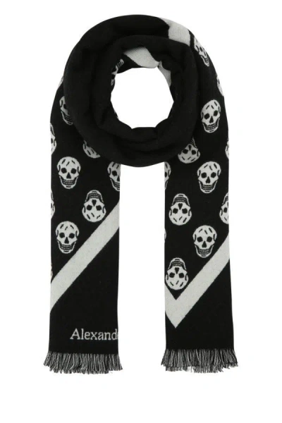 Alexander Mcqueen Man Embroidered Wool Scarf In Multicolor