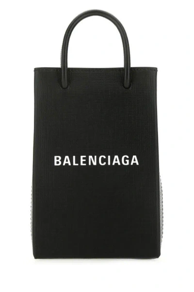 Balenciaga Leather Shopping Phone Holder In Black