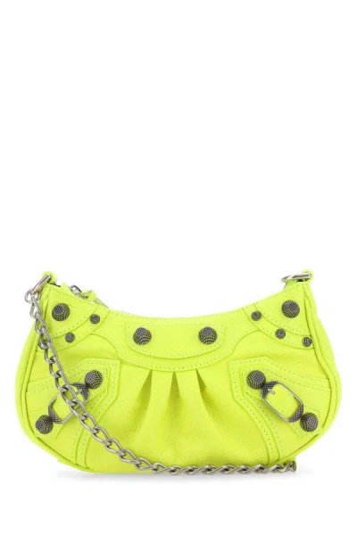 Balenciaga Woman Fluo Yellow Leather Le Cagole Mini Handbag