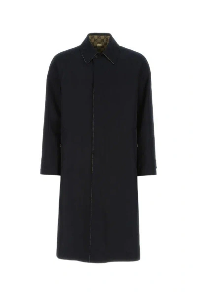 Gucci Man Dark Blue Polyester Trench Coat