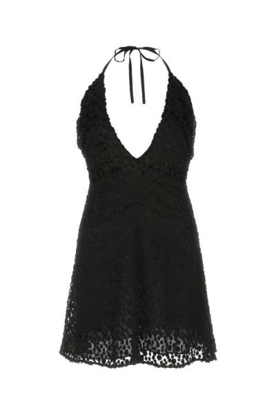 Saint Laurent Detailed Halterneck Mini Dress In Black