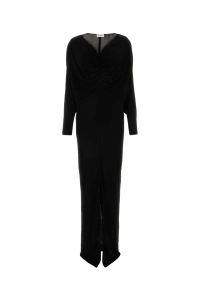 Saint Laurent Woman Black Viscose Long Dress