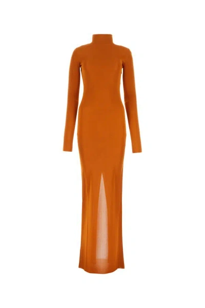 Saint Laurent Woman Orange Viscose Long Dress