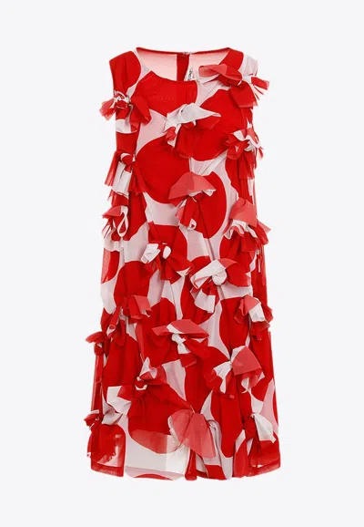 Comme Des Garçons Red And Pink Floral-appliqué Botanical-print Dress