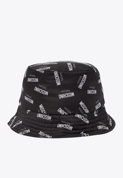 Moschino All-over Logo Reversible Bucket Hat In Black
