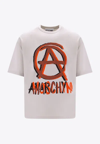 Moschino Anarchy Print Crewneck T-shirt In Gray