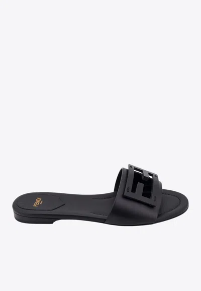 Fendi Leather Flat Sandals In Black