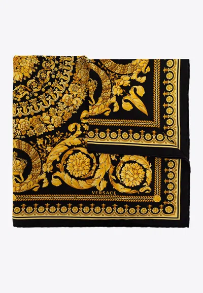 Versace Barocco-print Silk Foulard Scarf In Black