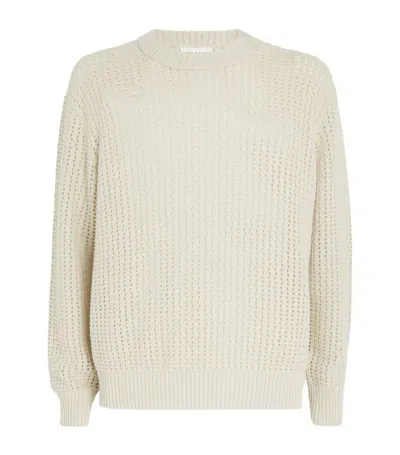 Frame Wool-cotton Crochet Sweater In Grey