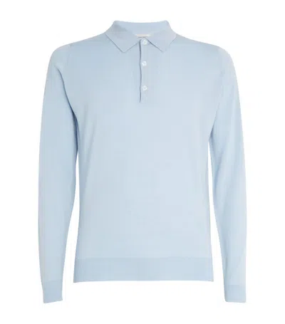 John Smedley Merino Wool Long-sleeve Polo Shirt In Blue