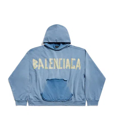 Balenciaga Logo印花棉连帽衫 In Blue