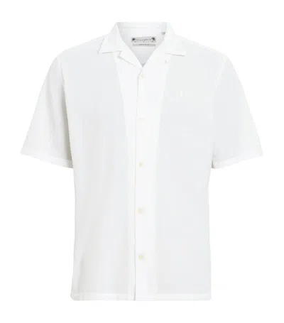 Allsaints Mens White Valley Ramskull-embroidered Organic-cotton Shirt