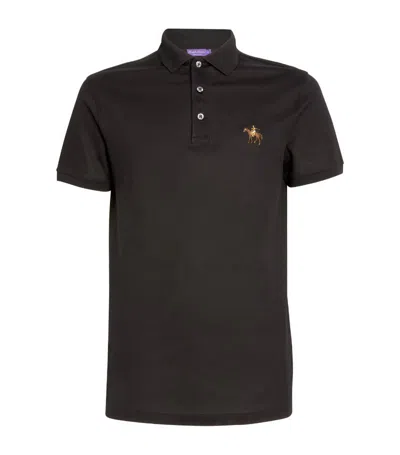 Ralph Lauren Purple Label Cotton Logo Polo Shirt In Black
