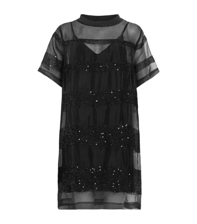 Allsaints Izabela Embroidered Mini Dress In Black