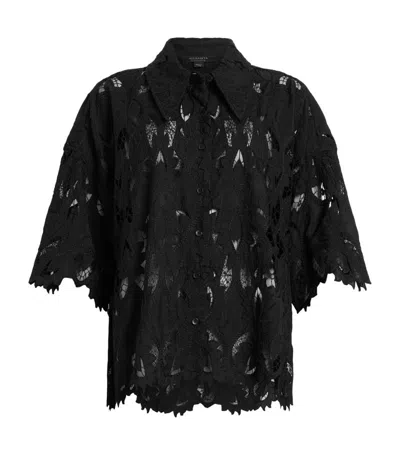 Allsaints Charli Relaxed Fit Embroidered Shirt In Black