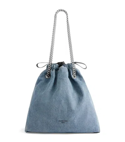 Balenciaga Medium Denim Crush Tote Bag In Blue