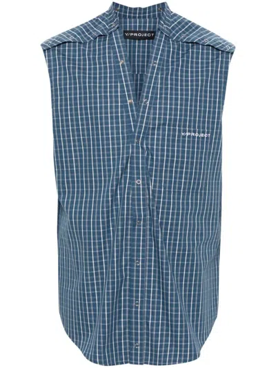 Y/project Check-pattern Sleeveless Shirt In Blue