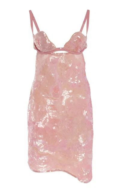 Nensi Dojaka Heartbeat Hand-embroidered Mini Dress In Pink