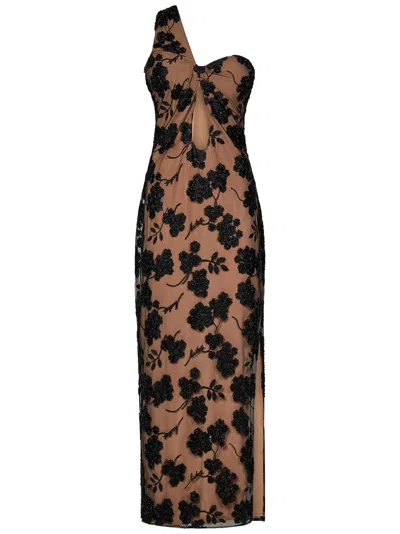 Rotate Birger Christensen Floral-beads Midi Dress In Brown