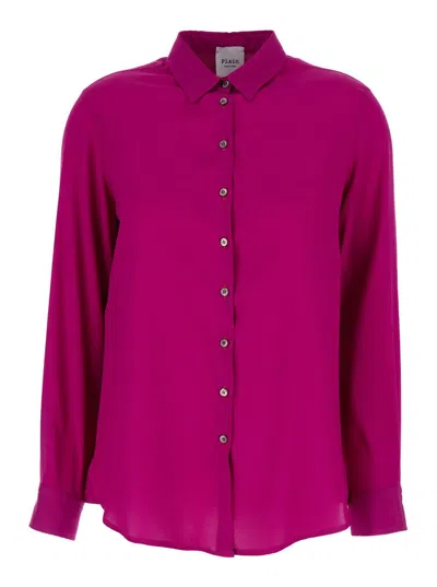 Plain Fuchsia Relaxed Shirt With Mother-of-pearl Buttons In Satin Woman In Pink