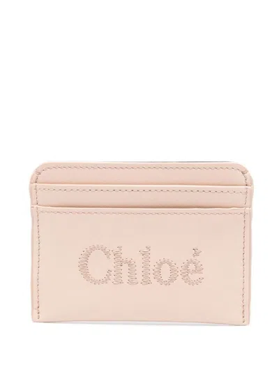 Chloé Sense Leather Card Holder In Powder