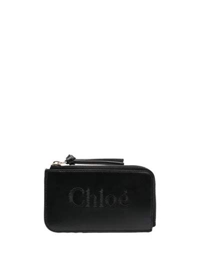 Chloé Sense Leather Zipped Card Holder In Black