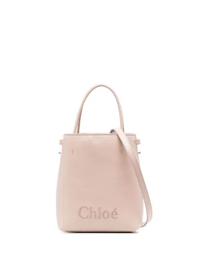 Chloé Sense Micro Leather Bucket Bag In Powder