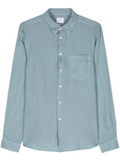 Paul Smith Linen Shirt In Clear Blue